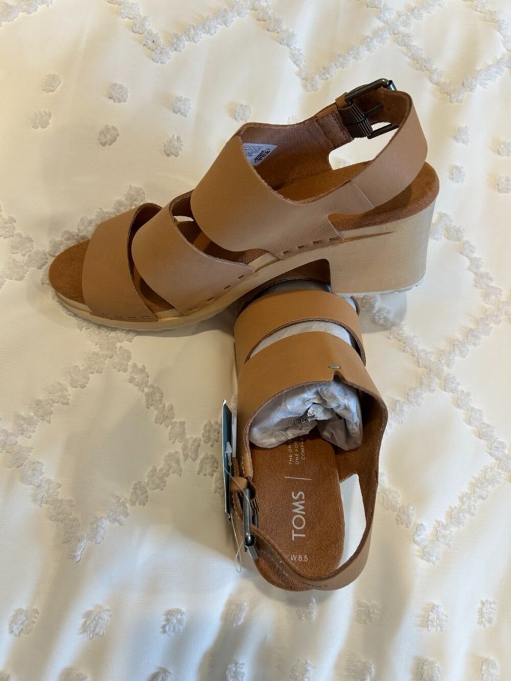 NWT TOMS Phoebe Leather Clog Sandals, Honey Tan, Size 8.5